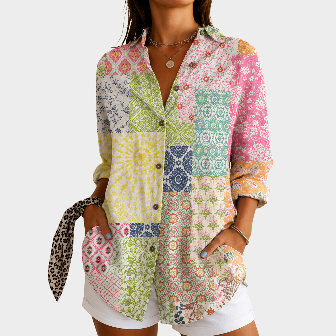 CORALIE | Bluzka w słoneczny ogrodowy patchwork