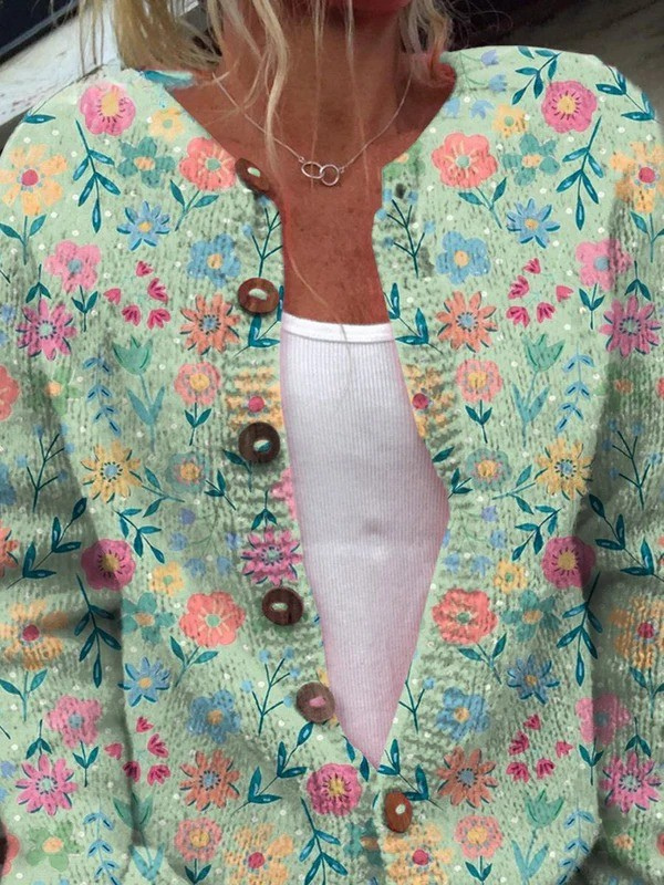 FOXFIELD | Kardigan w pastelowe kwiaty w stylu vintage