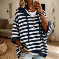 Beata | Oversizowy sweter w paski z kapturem