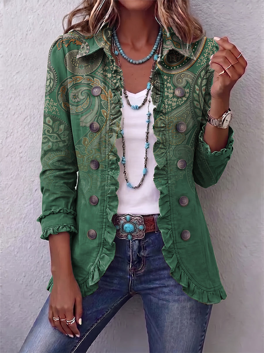 JEMARA | Kurtka boho z falbankami z nadrukiem paisley