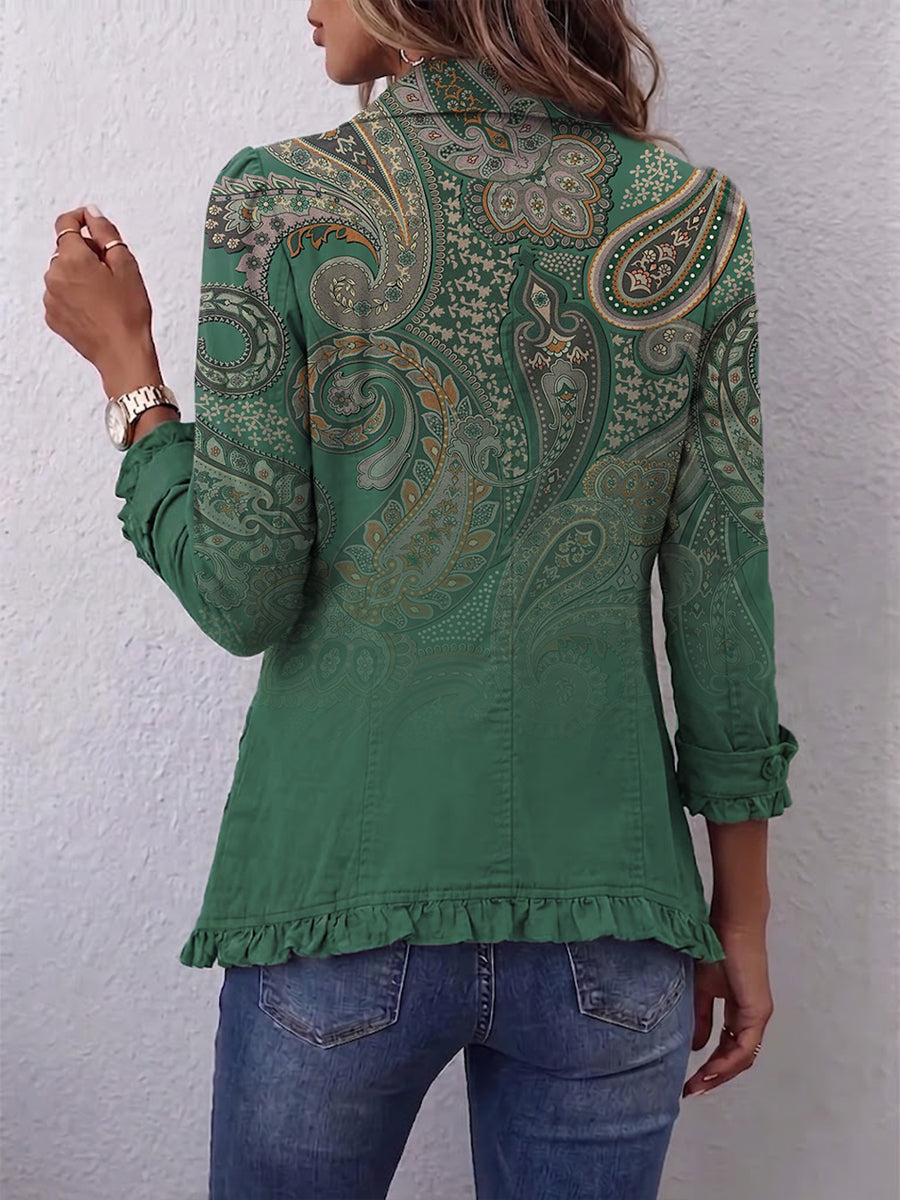 JEMARA | Kurtka boho z falbankami z nadrukiem paisley
