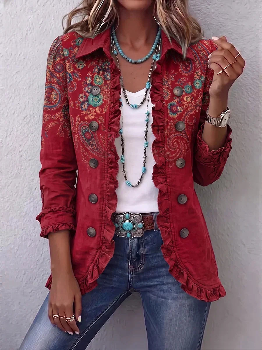 FAYRENE | Kurtka boho z falbankami we wzór paisley