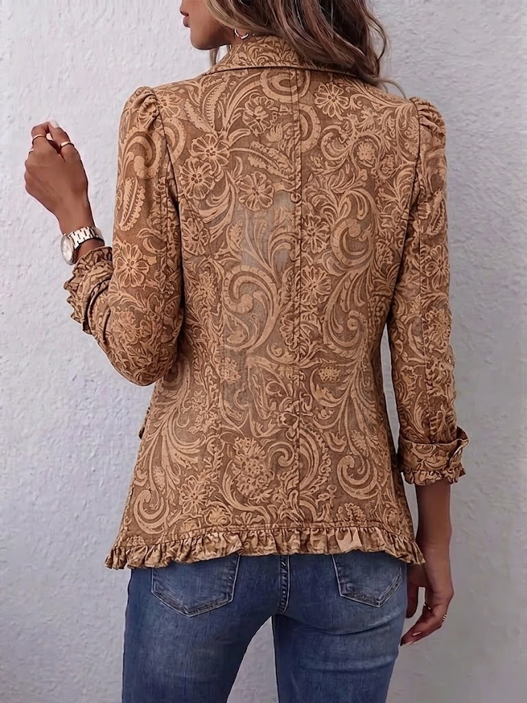 VYCLARA | Kurtka vintage w stylu boho z kwiatowym nadrukiem i falbankami