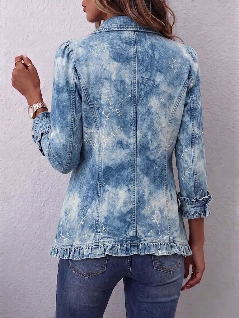 JEMISON | Kurtka boho z falbankami z cieniowanym botanicznym nadrukiem vintage