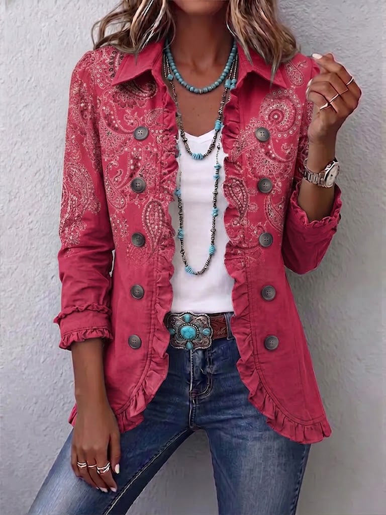 ANOUK | Kurtka vintage z falbankami we wzór paisley