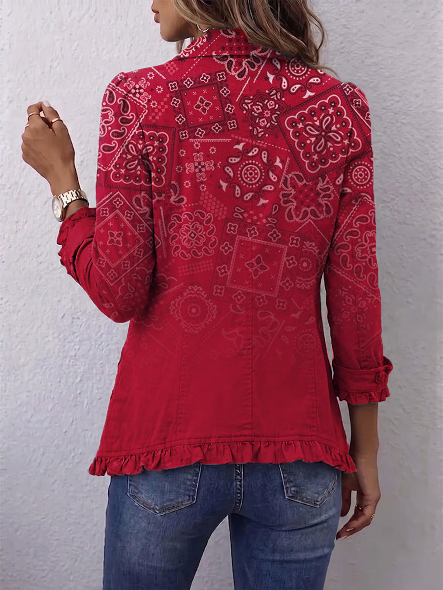 CRISELLE | Kurtka boho z falbankami we wzór paisley z efektem ombre
