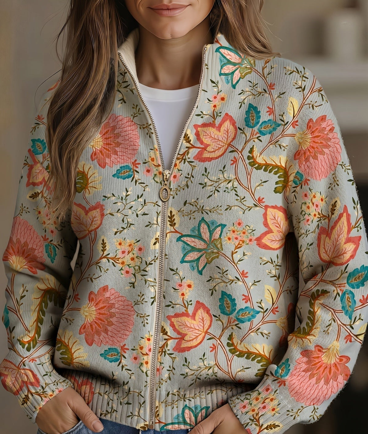 XANTHE | Kardigan na zamek w piwonie vintage